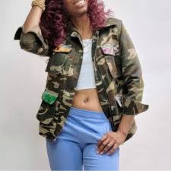 Embellished Camo Style Fashion Jacket Asian Inspired size S - Picture 2 of 11